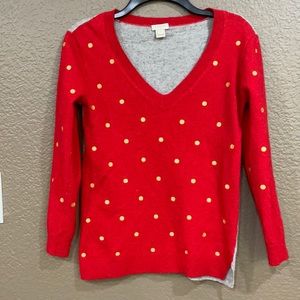 J. Crew polka dot red and grey sweater